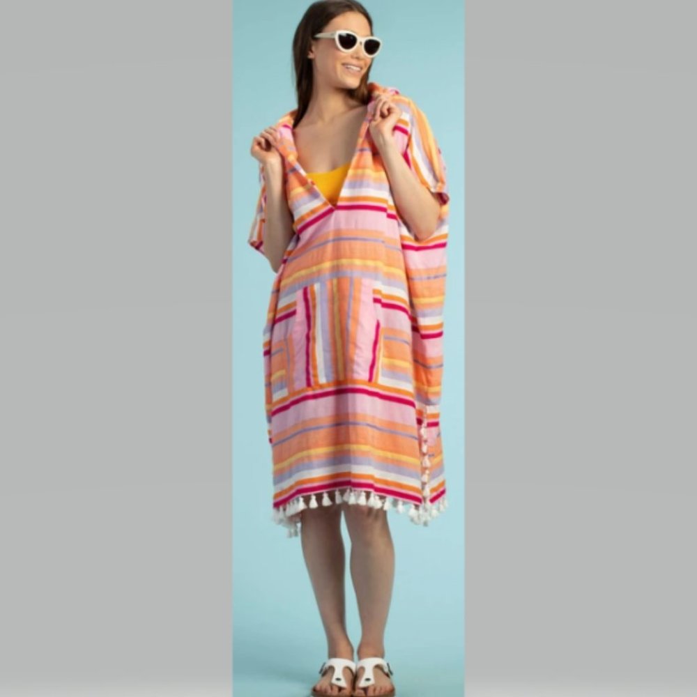 Trina Turk Orange Pink Stripe Tassel Swim Coverup